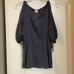 Denim Colored Cold Shoulder Blouse